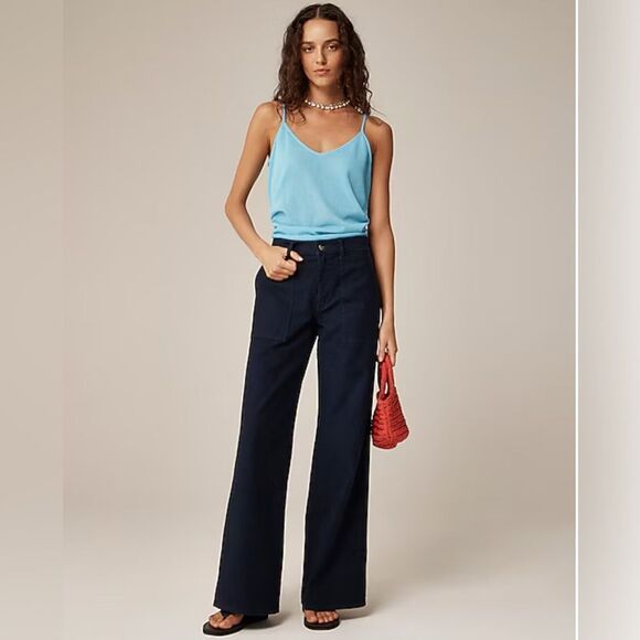 NWT J CREW Petite Camp-pocket wide-leg pant in navy - Picture 6 of 8
